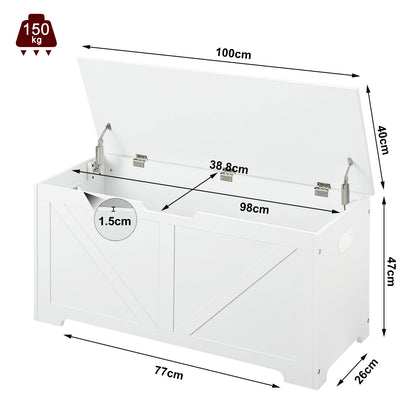 Tuinbox - Tuinkussenbox - Buitenkast - Tuinspullen - met Open Deksel - Luikontwerp - Stevig - Duurzaam - voor Tuin - Terras - Buiten - Hout - 100 x 47 x 40 cm - Wit - QUORE