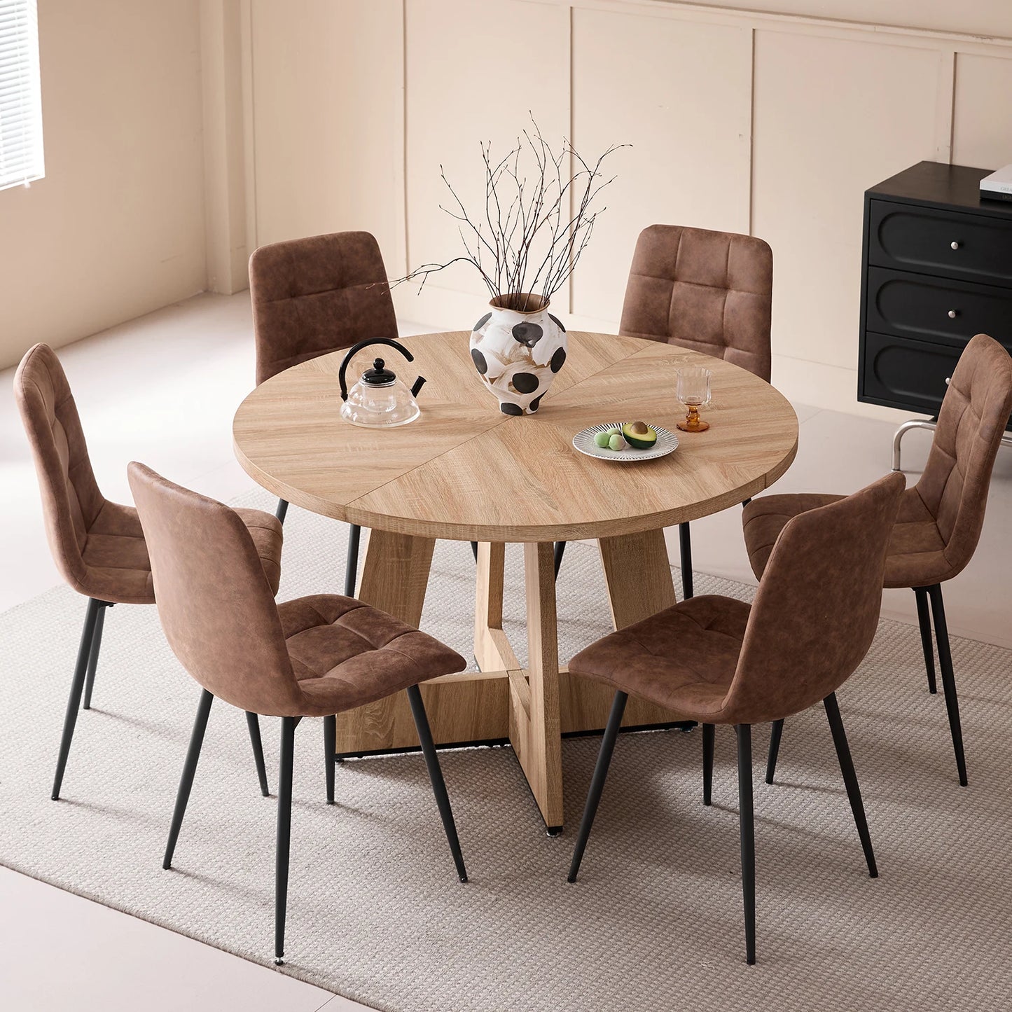 EGOONM Nordic Round Table Solid Wood Dining Table Library Center Medieval Rounded Table Balcony Living Room Home Furniture 120cm