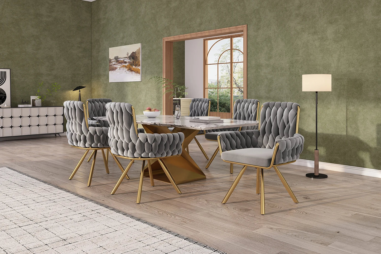 Eetkamerstoel – Set van 6 - Fluwelen Stoel – Comfortabele Stoel – Draaistoel – 360° Draaibaar – Hoge Rugleuning – Stalen Frame - Grijs