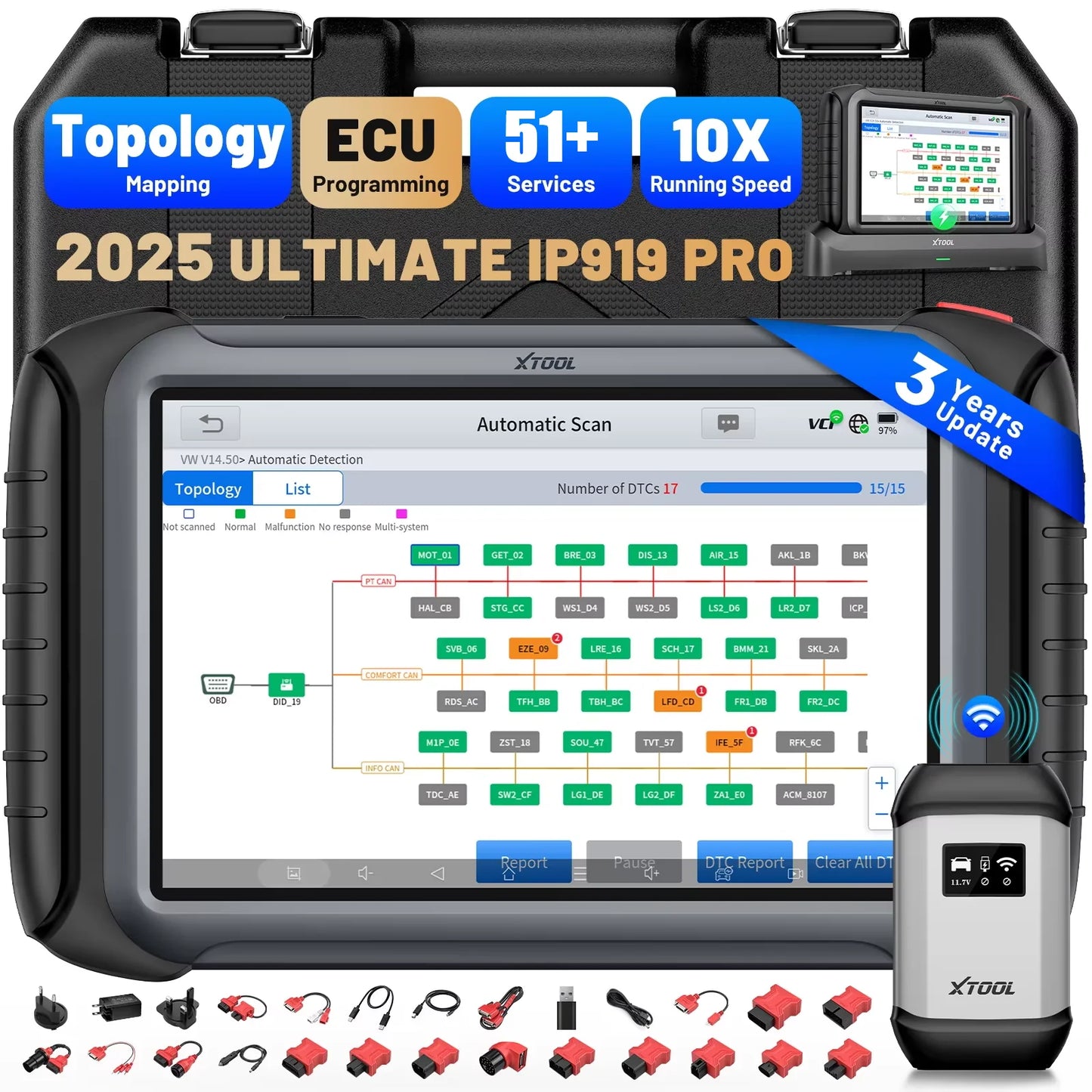 Auto Diagnosetool – ECU Scanner – OBD2 Scanner – Sleutelprogrammering – Voertuigscanner – 10,1 Inch Touchscreen – 51+ Speciale Resetfuncties - QUORE