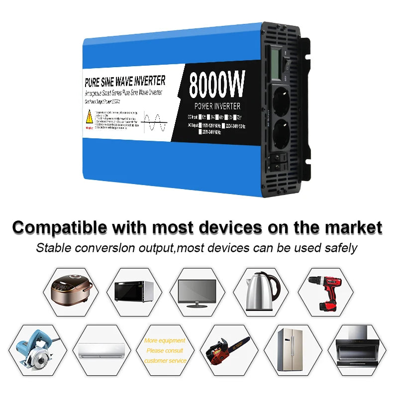 Zuivere Sinusgolf Omvormer – Spanningsomzetter – Stroomomzetter – AC Converter – DC Omvormer – 24V 12000W – Compact Ontwerp – Hoog Rendement 92%
