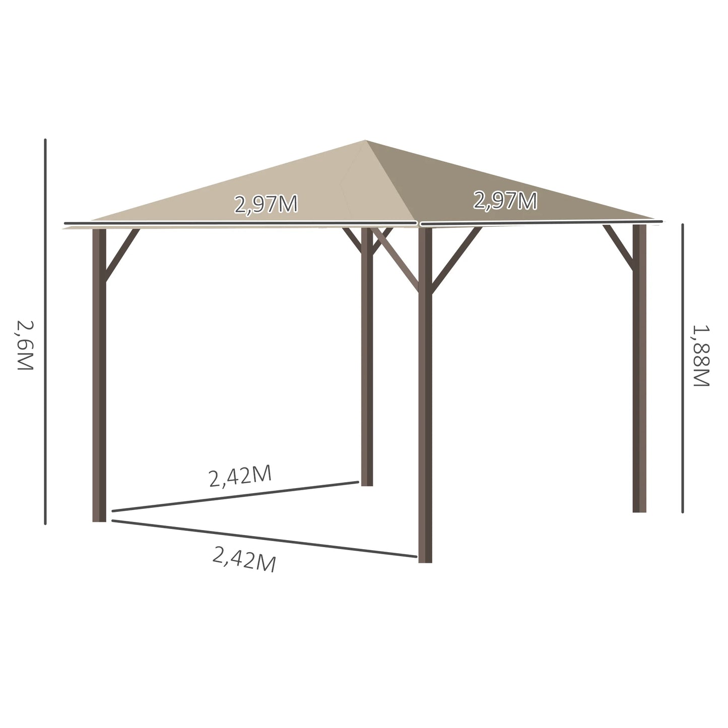 Tuinpaviljoen – Buitenpaviljoen – Terraspaviljoen – Overkapping – Aluminium Frame – Polyester Dak – Ventilatie Aan Alle Zijden - Khaki