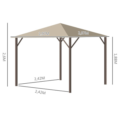 Tuinpaviljoen – Buitenpaviljoen – Terraspaviljoen – Overkapping – Aluminium Frame – Polyester Dak – Ventilatie Aan Alle Zijden - Khaki
