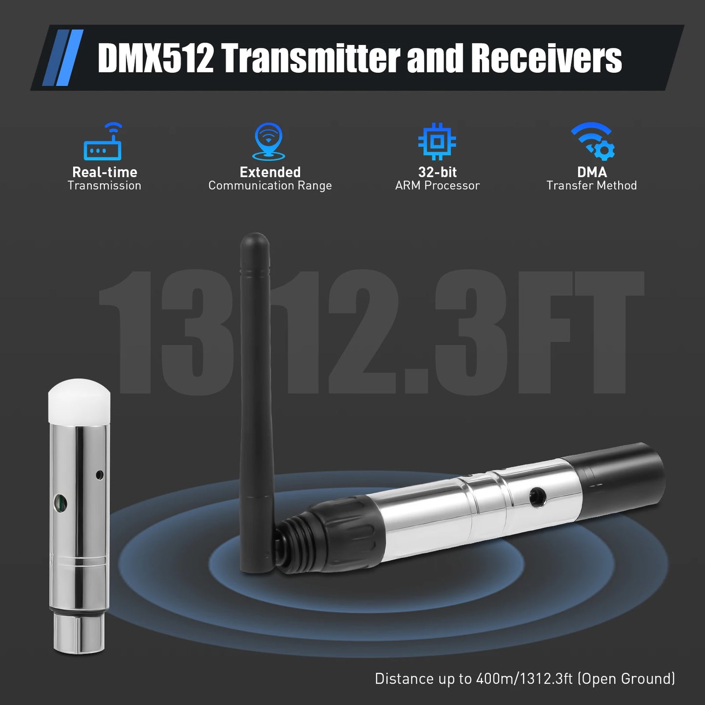 Draadloze DMX512 Verlichtingstransmitter – Draadloze Zender – Draadloze Ontvanger – Lichtcontroller – Lichtsturing – 400 Meter Bereik – 126 Kanalen