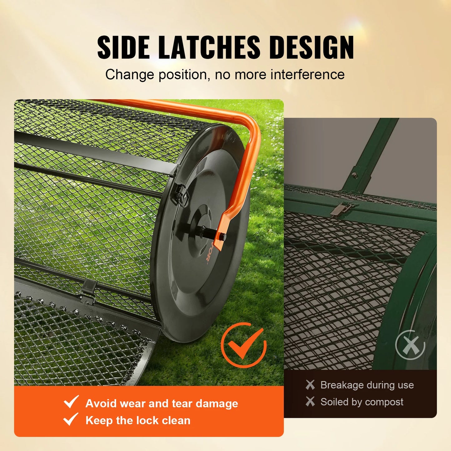Compostverspreider - Strooiwagen - Lichtgewicht Ontwerp - Turf Mos Roller - Verstelbaar Handvat -  voor Tuin - Gazon - 24inch -  61 x 107 cm - Oranje/Zwart
