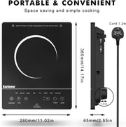 Inductie kookplaat - Induction Hob - Induction Cook Top - Inductie Fornuis - Elektrische Brander - Draagbare keramische Kookplaat - voor ALLE kookgerei - Enkele Elektrische Kookplaat - met 4-uurs Timer - 9 Vermogensniveaus - Tot 2000W - Zwart