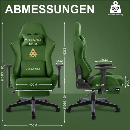 Ergonomische Bureaustoel – Gaming Stoel – Office Chair – Desk Chair – Computerstoel – Verstelbare Rugleuning – Ademend Suède Bekleding – Groene Kleur – Met Voetensteun - QUORE