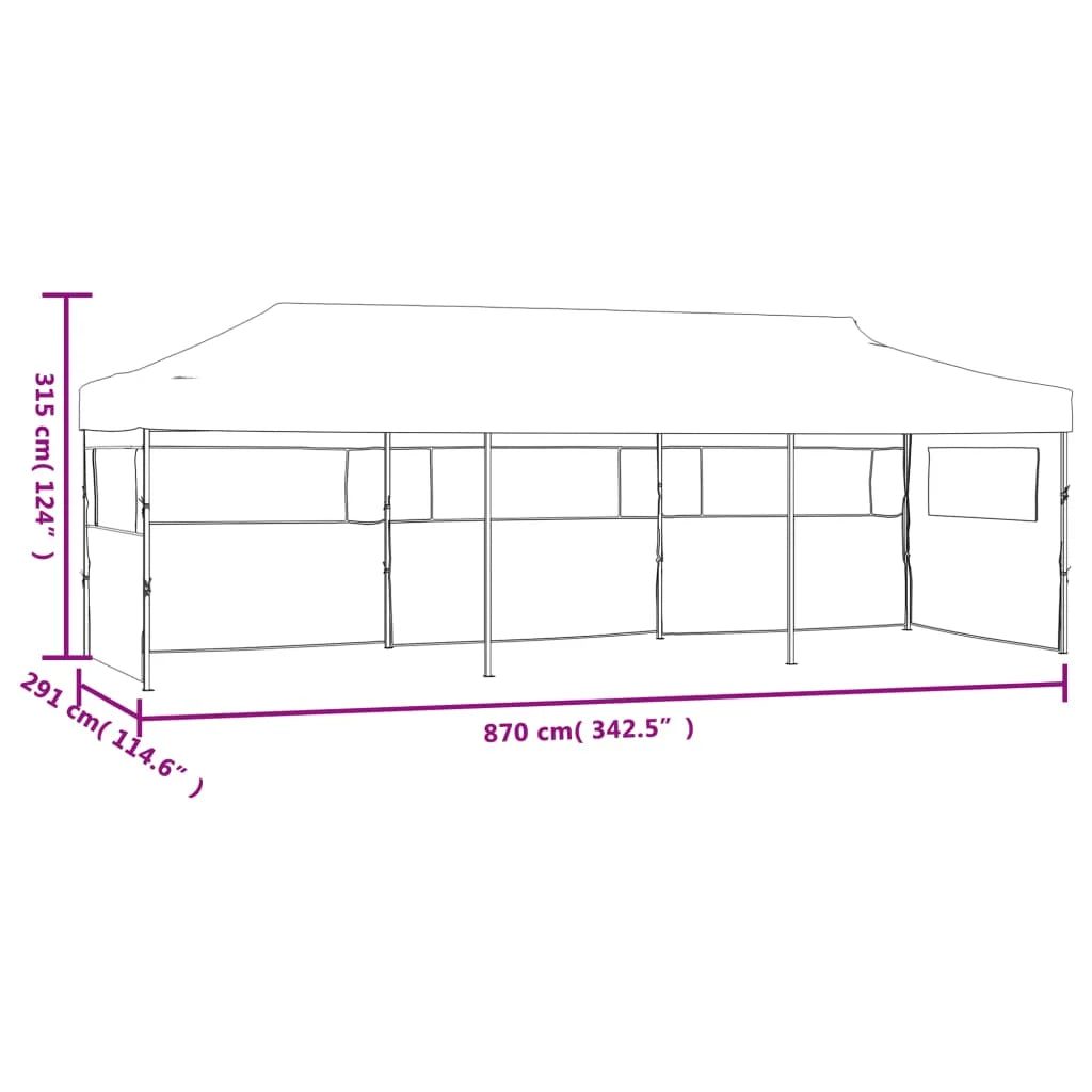 Partytent – Tuinpaviljoen – Ontvangsttent – Opvouwbare Tent – Markt Tent – 3x9 Meter – Waterdicht Oxford Polyester – Staal Frame - Grijs