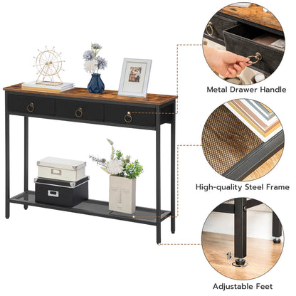 Wandtafel met 3 Lades - Consoletafel / Haltafel - Sidetable Zwart Hout - 100x25x80cm - Perfect voor Hal - Woonkamer of Slaapkamer