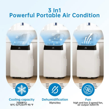 Draagbare Airconditioner – Mobiele Airco – Koelventilator – Ontvochtiger – 12.000 BTU – 50 m² – Stil Geluid - Witte Bovenkant - QUORE