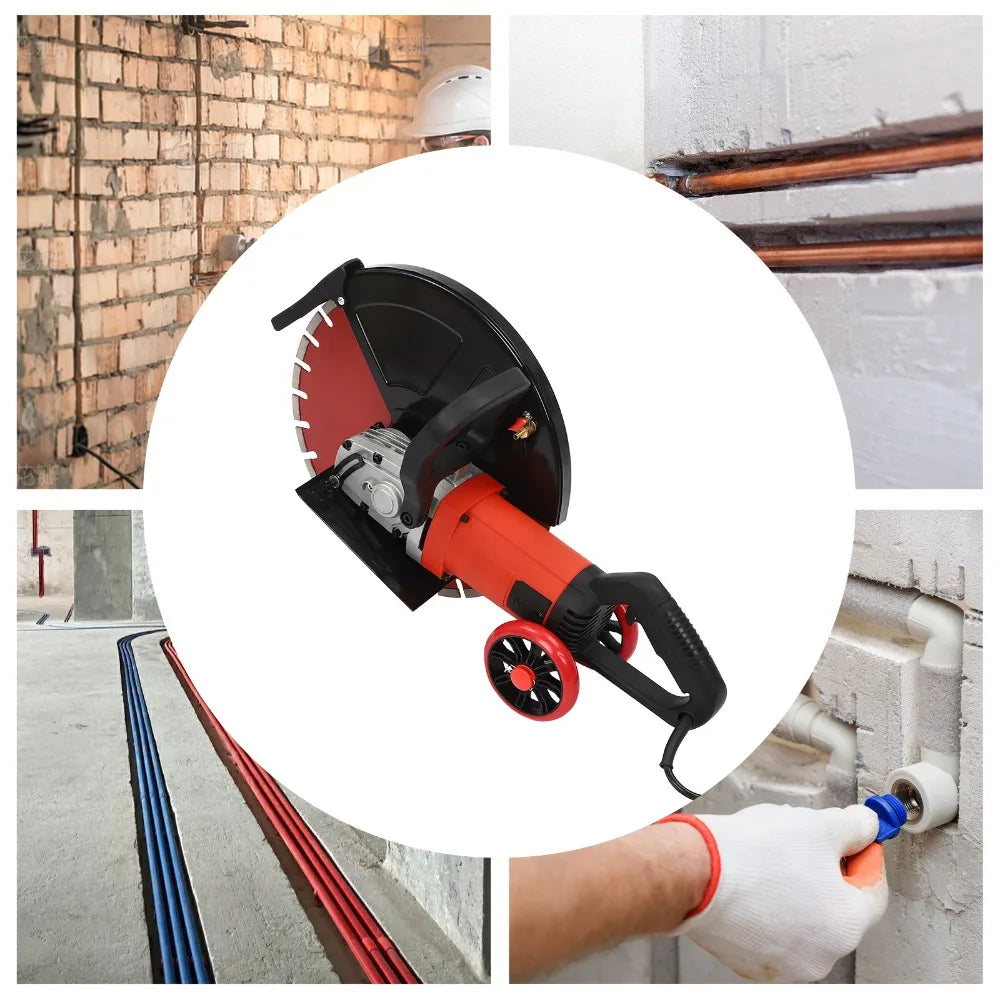 Elektrische Betonzaag - Betonfrees - Betonzagen -Steenzaagmachine - Muurfrees - Zaagmachine - 16 inch - 4000W - 3000 RPM - Nat/Droog Cirkelzaag - Stofvrije Snijmachine - met Wielen - voor Beton - Steen - en Baksteen - QUORE