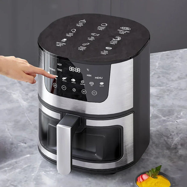 Digitale Airfryer - PFAS vrij - Groot 7 Liter - 1400W - Heteluchtfriteuse - Zwart - Digital screen - Inclusief in hoogte verstelbaar Grillrack - Elektrische friteuse - LED-aanraakbediening - Slimme multifunctionele heteluchtoven