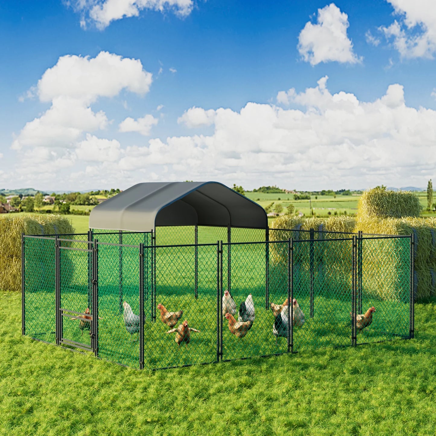 Kippenren – Kippenhok – Pluimvee Ren – Buitenren – Dierenren – Ruim 393x312x156 cm – Stevige IJzeren Constructie