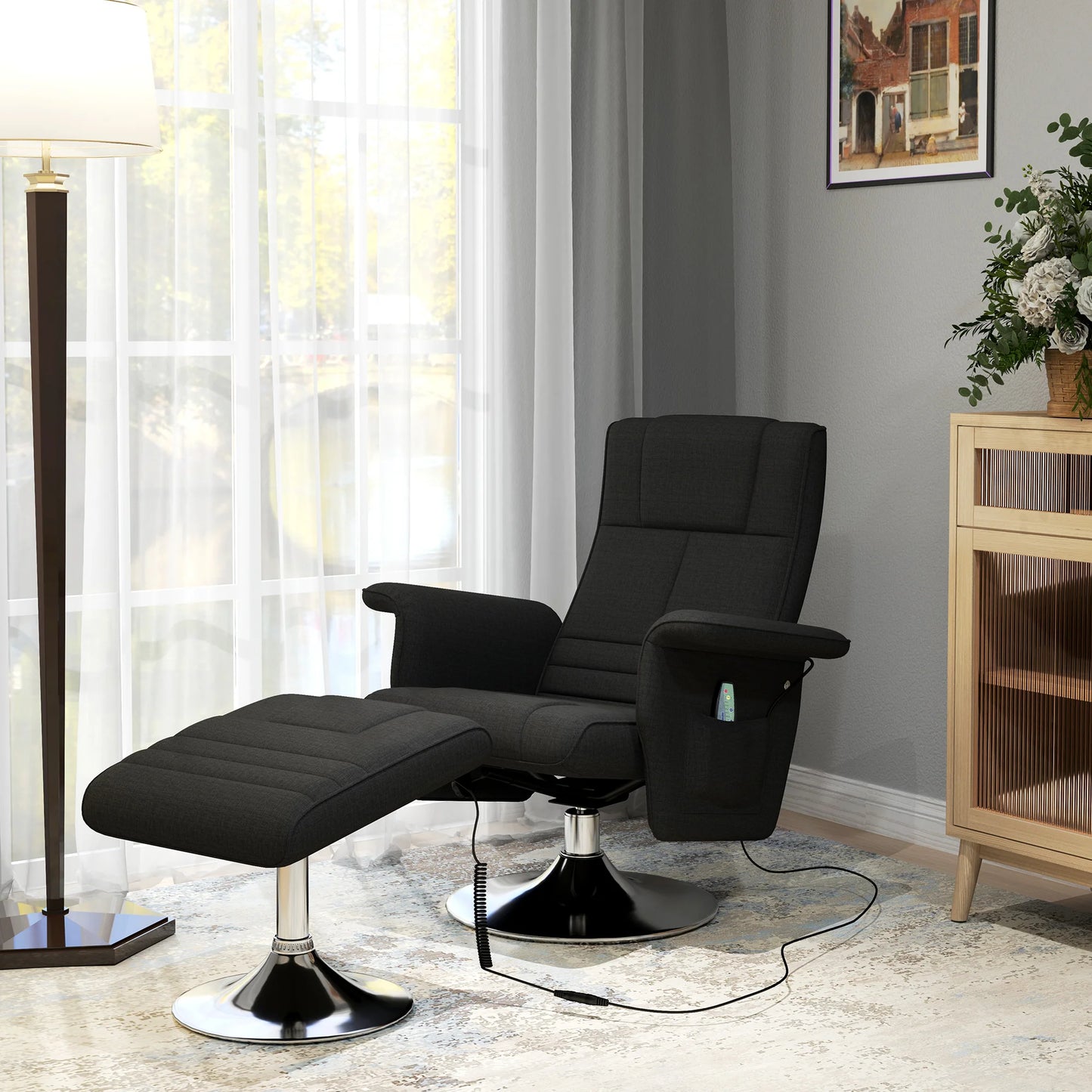 Elektrische Relaxstoel – Massagefauteuil – Verstelbare Stoel – Draaibare Zitting – Voetenbank – 5 Massagestanden – Rugleuning 135°