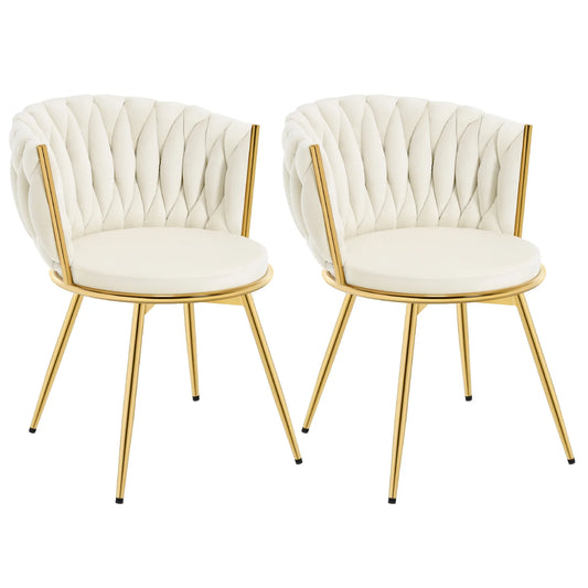 Draaibare Eetkamerstoelen – Eetkamerstoelen – Stoelen – Draaistoelen – Velvet Bekleding – 360° Draaibaar – Metalen Frame - Beige