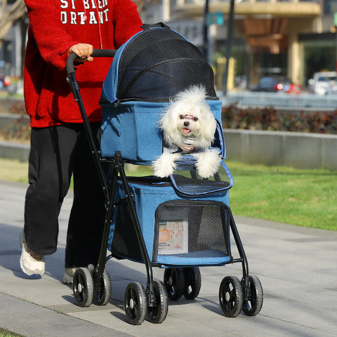 Dog Stroller - Dog Stroller Foldable - Stroller - Double Stroller for Pets - Foldable - with Removable Carrier - for Small Dog and Cat - Black