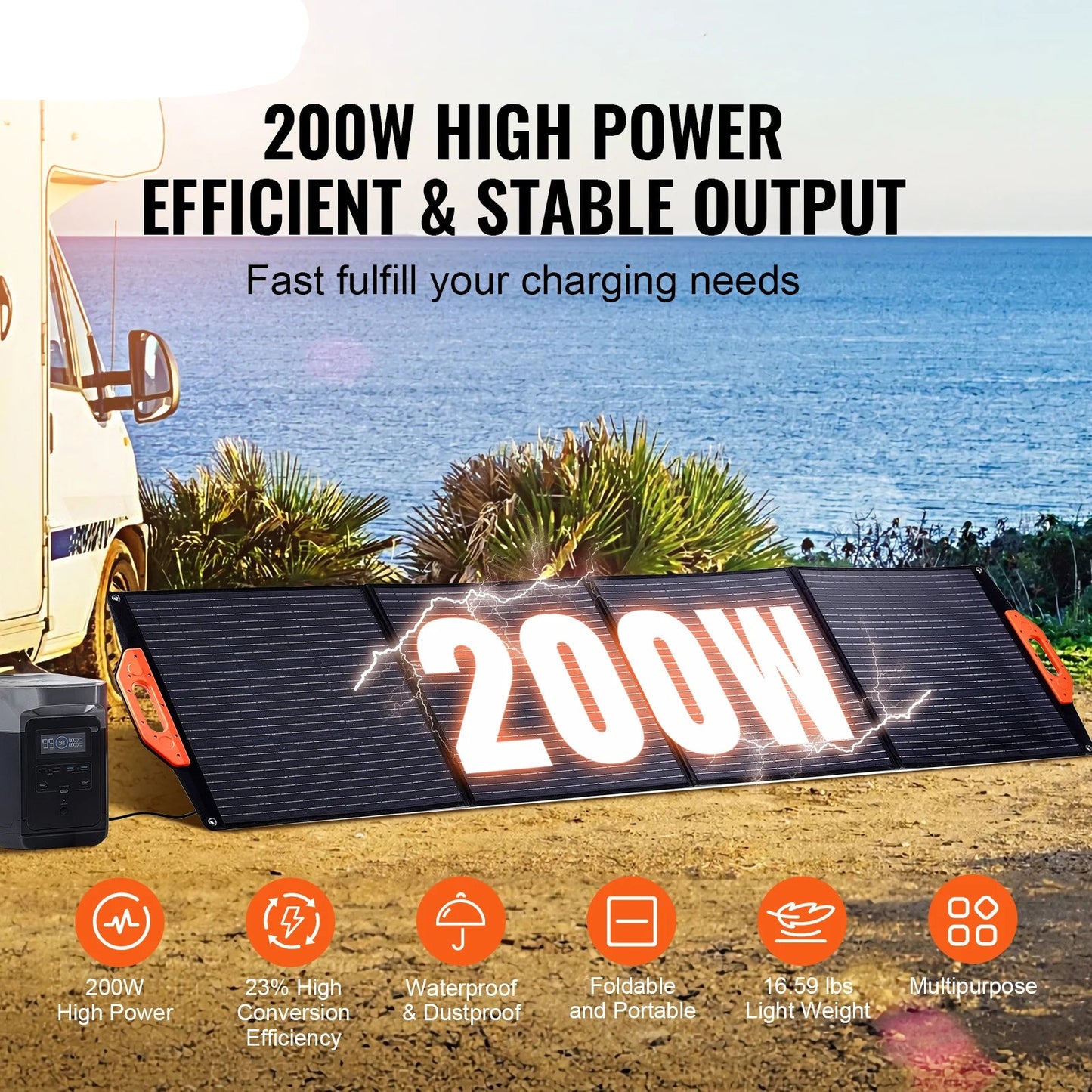 Zonnepanelen - Monokristallijne Zonnepaneel Kit - Zonne Energie - Opvouwbaar - 200W - Waterdicht en Draagbaar - voor Powerstations, Camping & Outdoor
