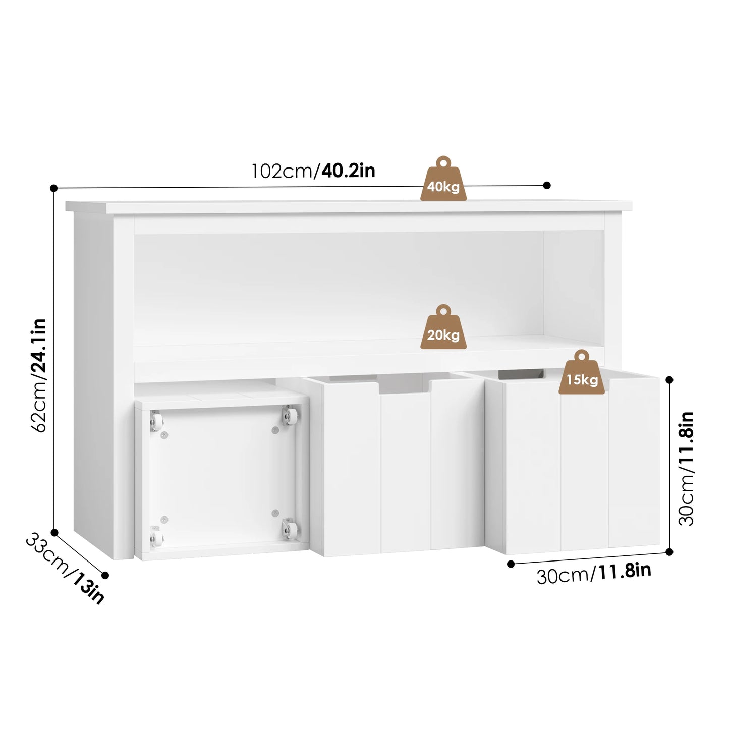 Speelgoedkast voor kinderen - commode met 3 laden - speelgoedorganizer voor kinderkamer en woonkamer - houten opbergkast (wit - 102 x 33 x 62 cm)