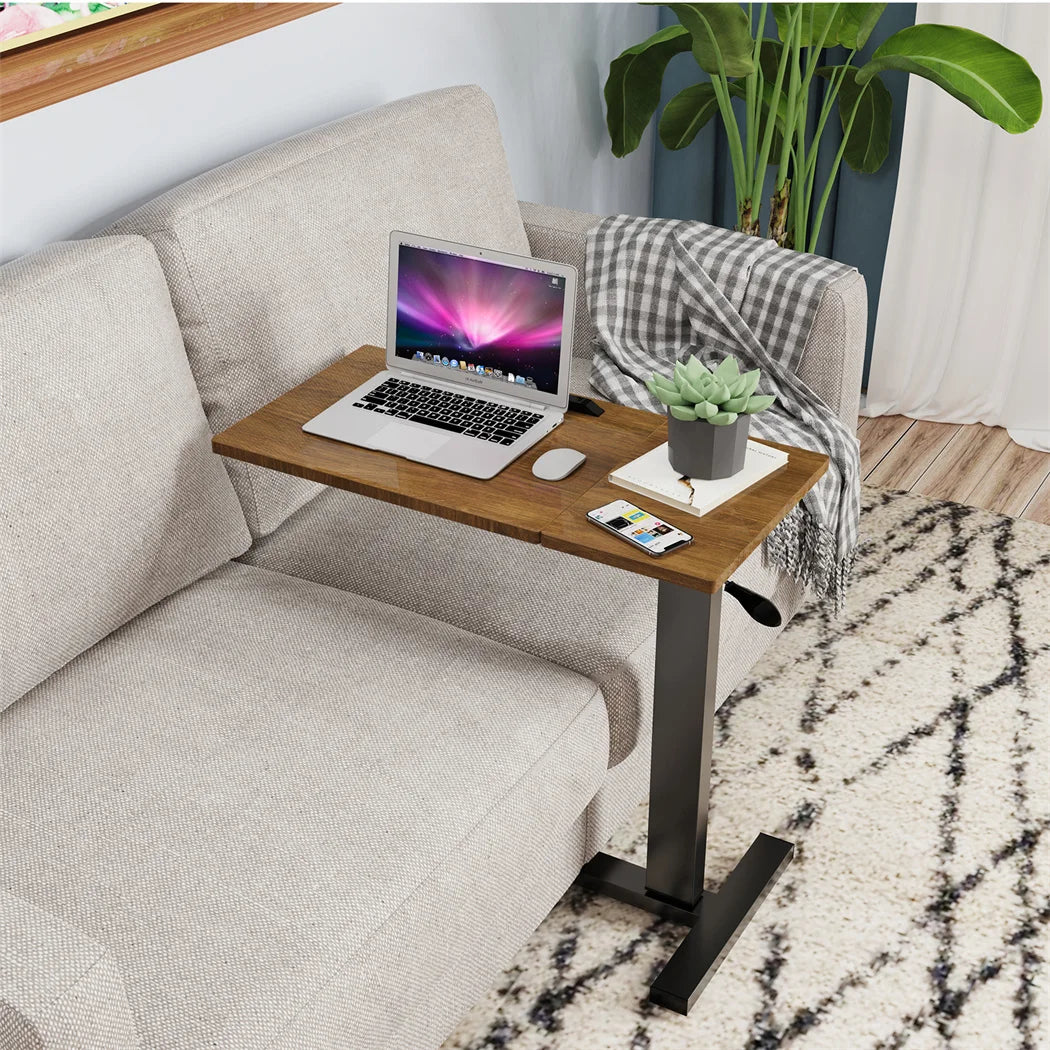 Laptoptafel - Bijzettafel - Bedtafel - Laptopstandaard - Op Wielen - In hoogte verstelbaar - Metaal - Hout - Kantelbaar - QUORE