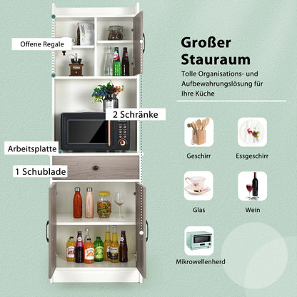 Keukenkast - buffetkast met lade - verstelbare planken en kabelgat - hoge kast keukenhout - grote open ruimte voor magnetron - vrijstaand - 60 x 40 x 180cm - QUORE