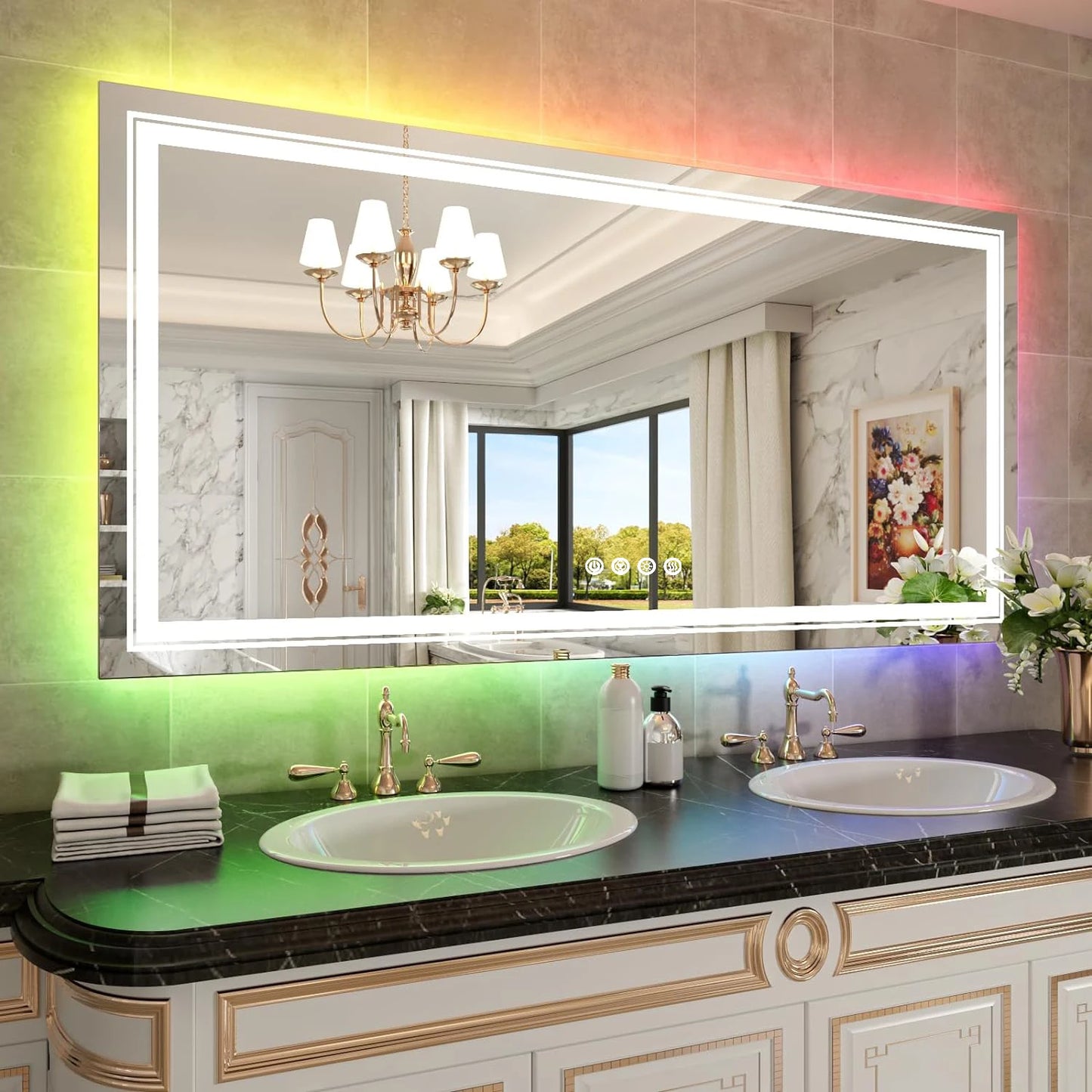 Badkamerspiegel - Badkamerspiegel met Verlichting - Smart Spiegel - LED Badkamerspiegel -  105 x 50 CM - RGB Verlichting, Dimbaar, Anti-condens & Slimme Touch Bediening - Rechthoekige