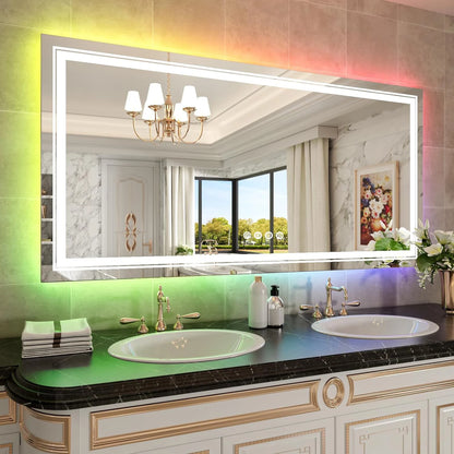 Badkamerspiegel - Badkamerspiegel met Verlichting - Smart Spiegel - LED Badkamerspiegel -  105 x 50 CM - RGB Verlichting, Dimbaar, Anti-condens & Slimme Touch Bediening - Rechthoekige