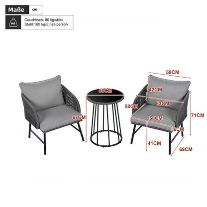 Drie-Delige Tuinset – Buitenset – Balkonset – Lounge Set – Tuinmeubel – Weerbestendig Staal – Handgeweven Rope