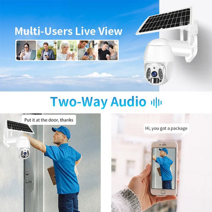 Beveiligingscamera – Camerabewaking – Buitencamera – Bewakingscamera – IP-camera – Zonne-energie – 3MP HD Met Bewegingsdetectie - EU-stekker - 64GB - Wit