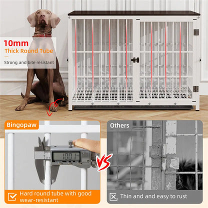 Hondenkennel – Hondenkooi – Hondentuin – Hondenbench – Hondenkooi Met Tafelblad – Wit Met Metalen Frame – Drie Deuren En Uitneembare Onderschaal - QUORE