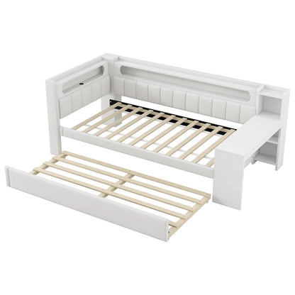 Eenpersoonsbed – Bedframe – Uittrekbed – Smart Bed – Studentenbed – Zonder Matras – Met Uittrekbed en Bureau – 90x200 cm – Wit Design
