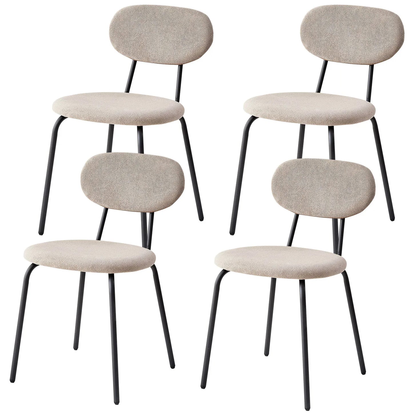 Scandinavische Eetkamerstoelen – Set van 4 Stoelen – Velours Stoelen – Stapelbare Stoelen – Metalen Poten – Ergonomisch Design – Geluiddempend - 42 x 45 x 78 cm - Hoefijzerwit