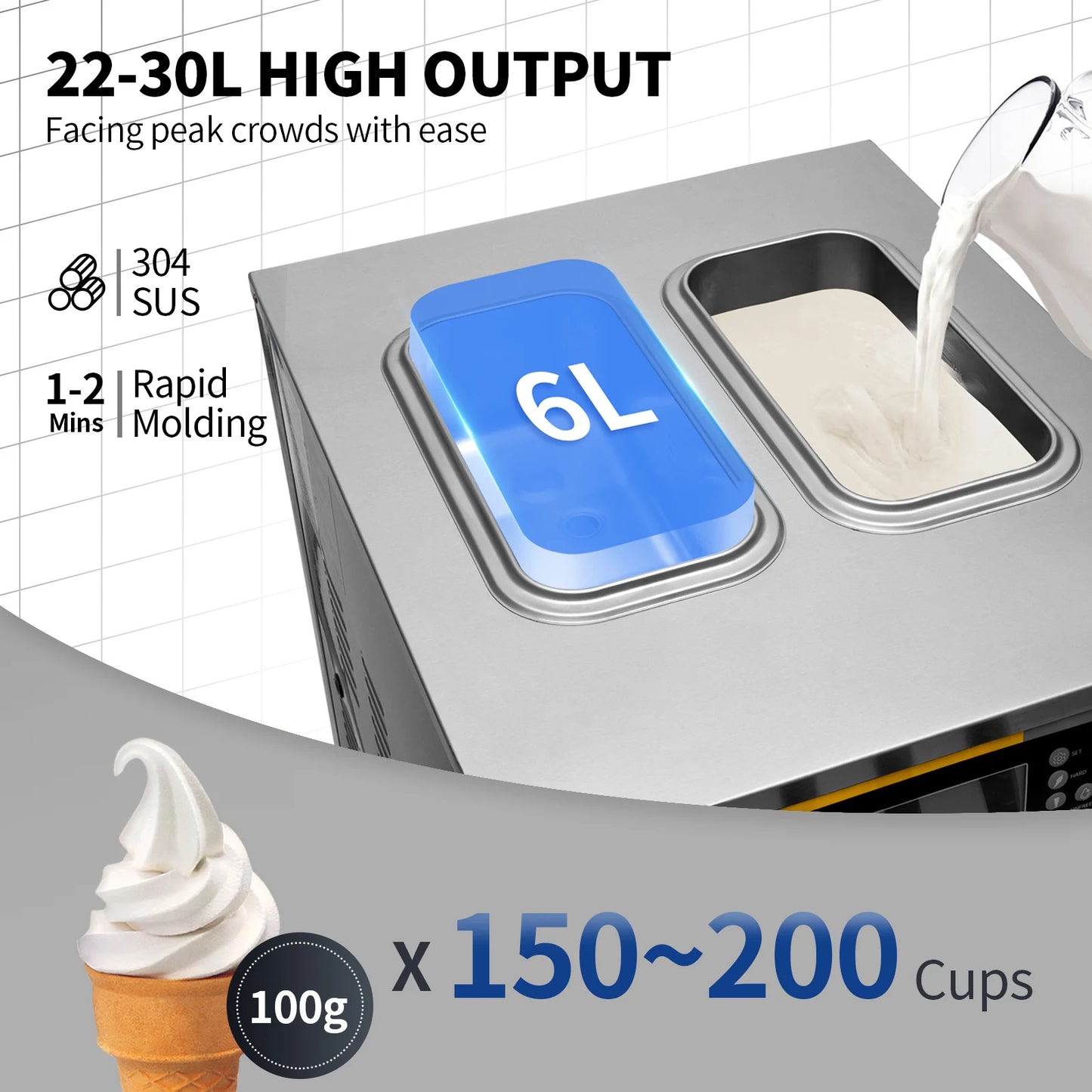 Softijsmachine – Softijsapparaat – IJsmaschine – Zachtijsmachine – Horeca Softijsmachine – 30 Liter Capaciteit – LCD Touchscreen Bedienung