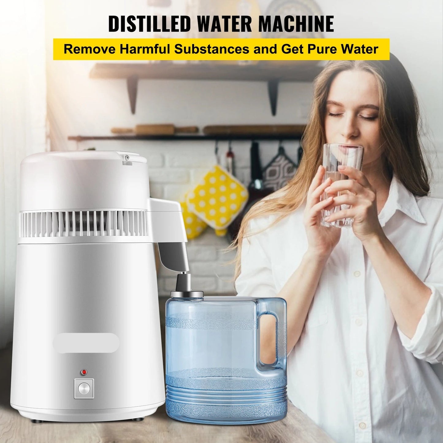Waterdestilleerder - Destilleerapparaat - RVS - Water Destilleren - 4L - Water Distiller - Destilleerketel - Destilleerder - Purifier & Filter Dispenser – Roestvrij Stalen Drinkwaterverhitter voor Thuis en Kantoor