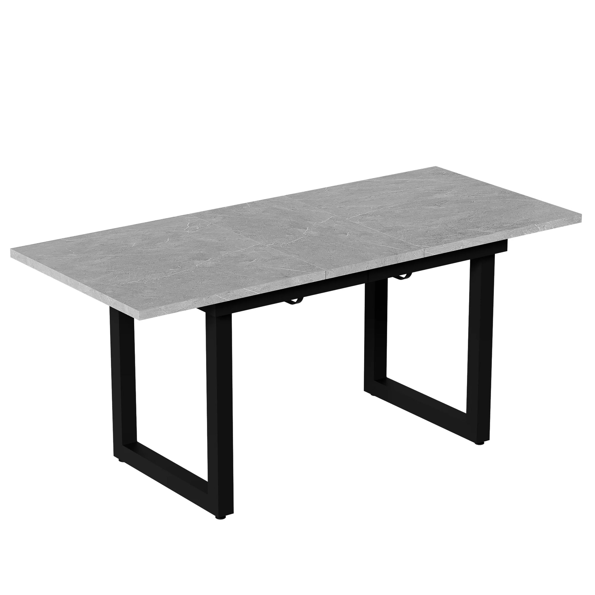 Industriële Eettafel – Uittrekbare Tafel – Verstelbare Tafelpoten – Betonlook Tafel – MDF Blad – 140-180 Cm Lang – Metalen Frame - QUORE