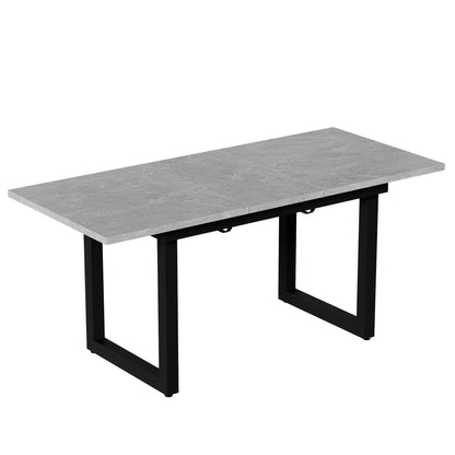 Industriële Eettafel – Uittrekbare Tafel – Verstelbare Tafelpoten – Betonlook Tafel – MDF Blad – 140-180 Cm Lang – Metalen Frame - QUORE