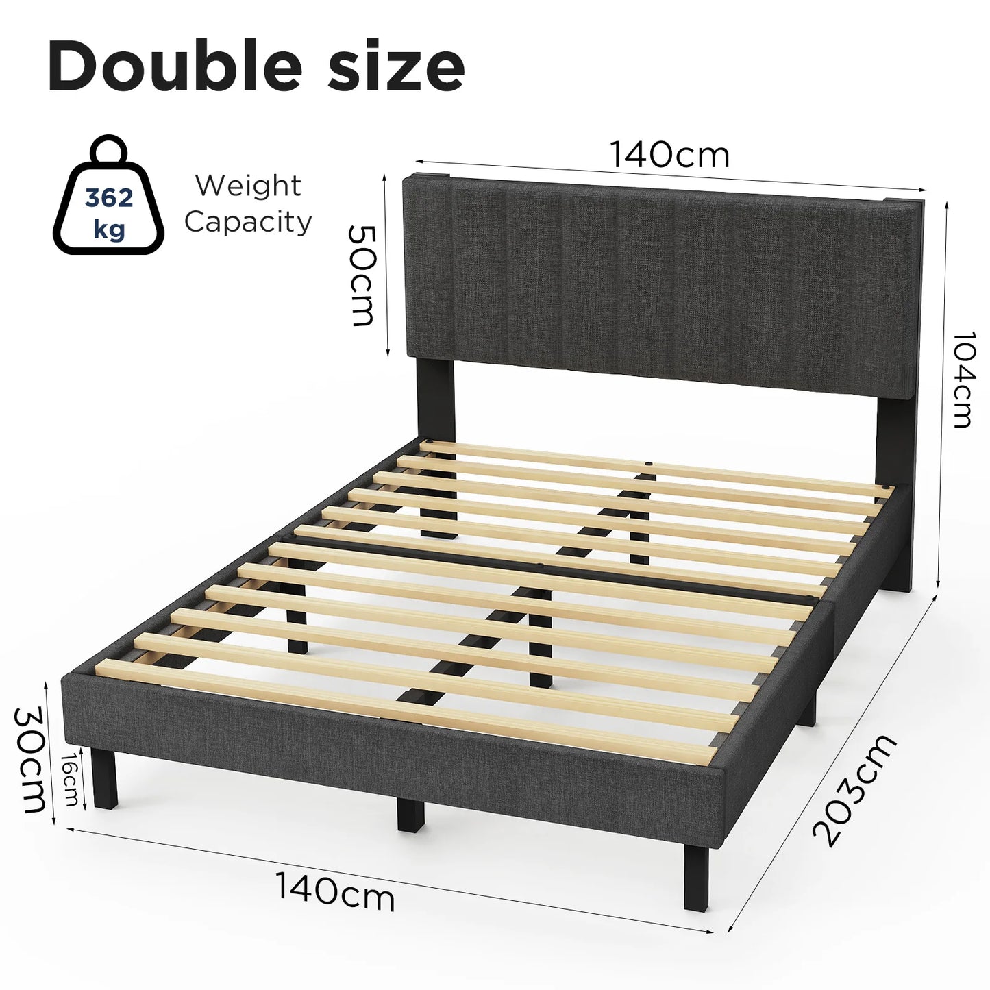 Bedframe – Bed – Bedden – Tweepersoonsbed – Boxspring – Linnen Hoofdeinde – Met Opbergruimte – 140x200 cm – Metaal - QUORE