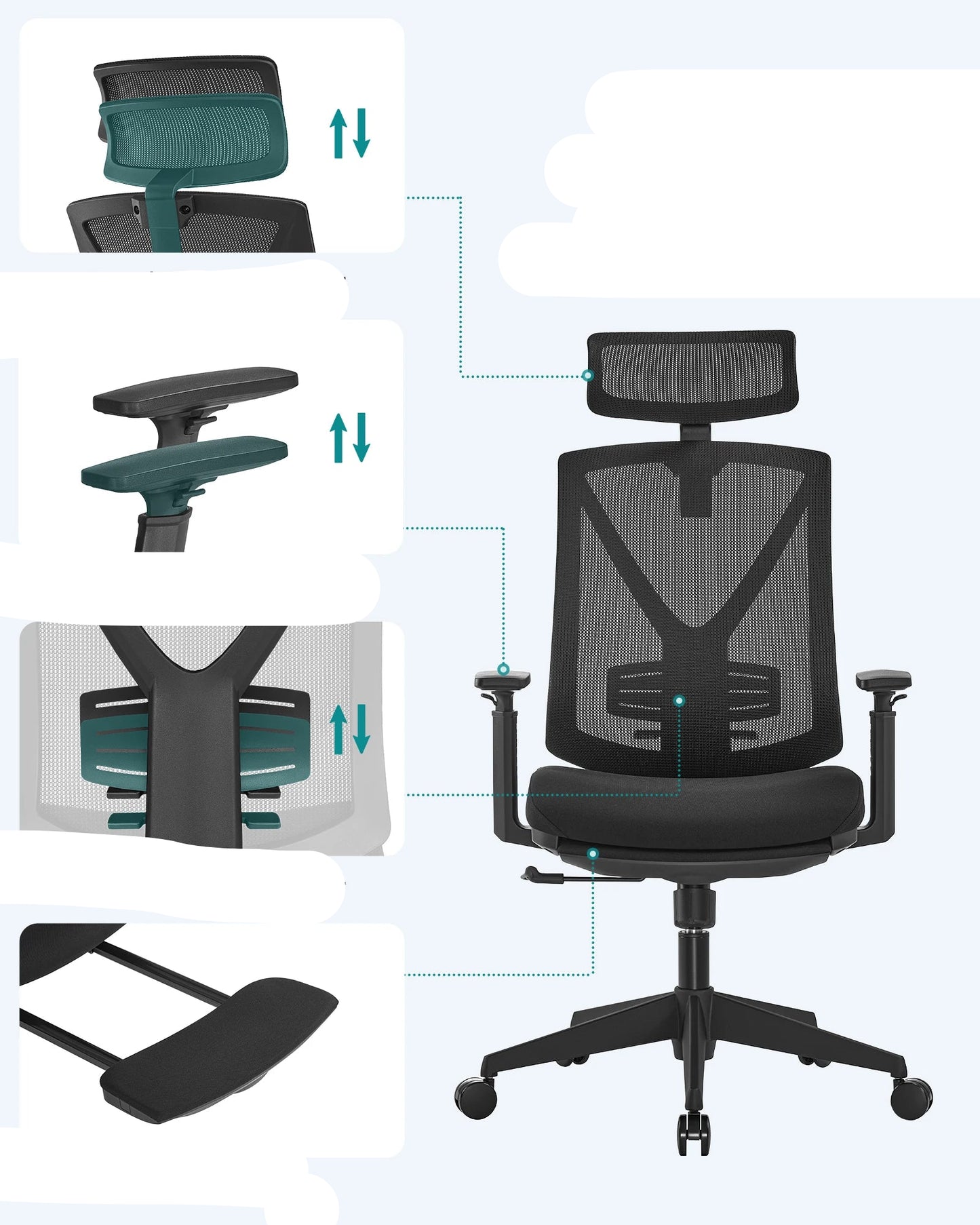Ergonomische Bureaustoel – Comfortstoel – Werkstoel – Kantoorstoel – Bureaustoel Met Voetensteun – Verstelbare Hoogte – Ademend Mesh - QUORE