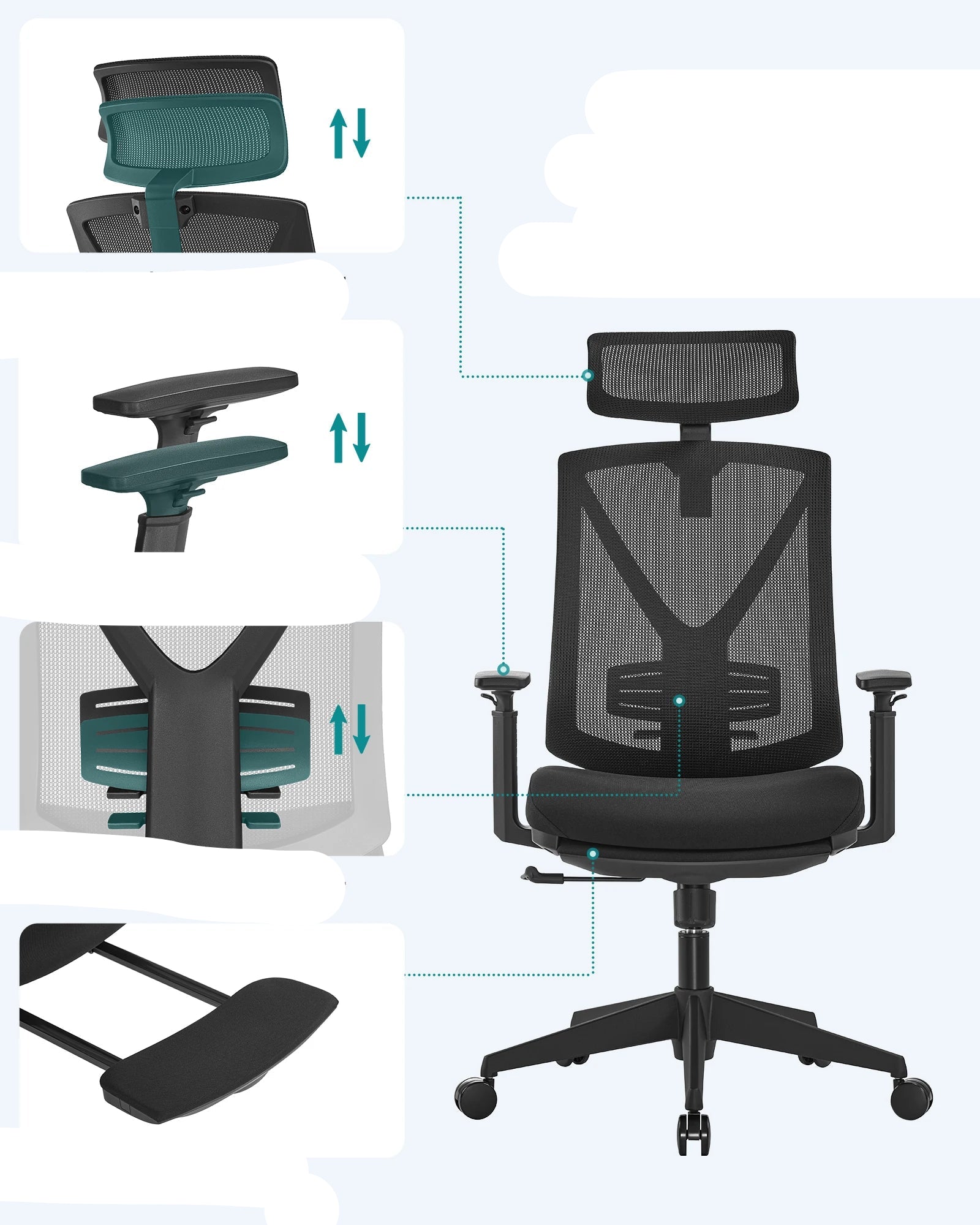 Ergonomische Bureaustoel – Comfortstoel – Werkstoel – Kantoorstoel – Bureaustoel Met Voetensteun – Verstelbare Hoogte – Ademend Mesh - QUORE