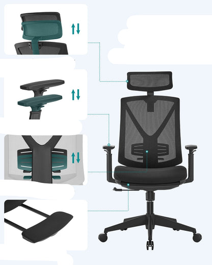 Ergonomische Bureaustoel – Comfortstoel – Werkstoel – Kantoorstoel – Bureaustoel Met Voetensteun – Verstelbare Hoogte – Ademend Mesh - QUORE