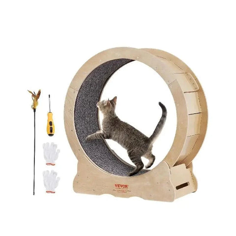 VEVOR Katten Loopwiel Stil - 29,5 Inch Kattenloopwiel - Looprad Kat - Eenvoudige Montage en Reiniging - Houten Kattenloopwiel met Afneembaar Tapijt - QUORE