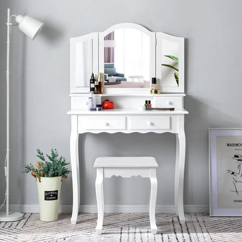 Make up kaptafel met spiegel - make up kaptafel stoel - makeup kaptafel - make-up kaptafel voor een meisje - Materiaal Houten - Laadvermogen (kg) :80-100 - Wit