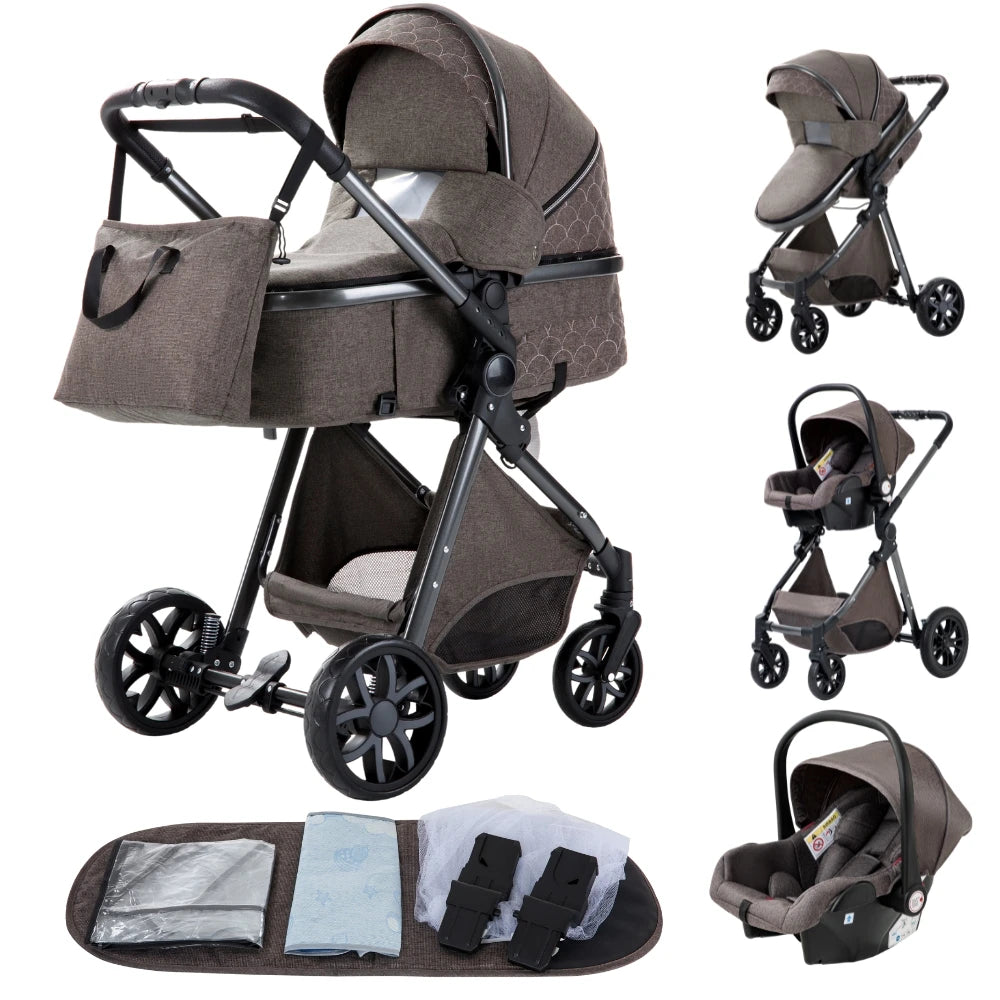 Stroller - Buggy - Kinderwagen 3-in-1 - Kinderwagens - Draagbare Reis Kinderwagen  - Hoogland Pram -Multifunctionele Aluminium Frame Kinderwagen - Hoge uitvoering - Zwart