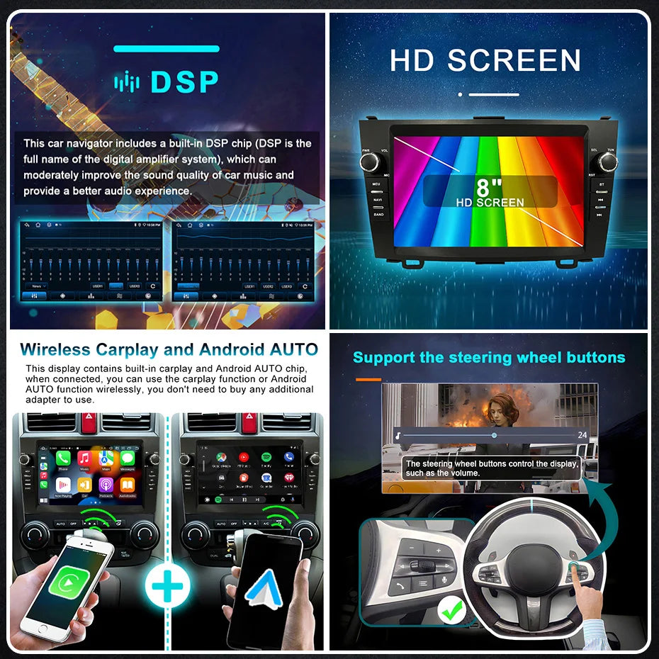 8" Autoradio Honda CR-V – Multimedia Speler – Inbouwradio – GPS Navigatie – 2DIN Stereo – Draadloze CarPlay & Android Auto – Android 14 – 4G LTE Connectivity
