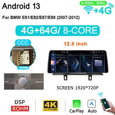 Autoradio BMW 1 Serie – Carplay Multimedia Speler – Android 14 Systeem – Touchscreen Autoradio – 8GB RAM 256GB Opslag – Plug & Play Installatie – Draadloze Connectiviteit