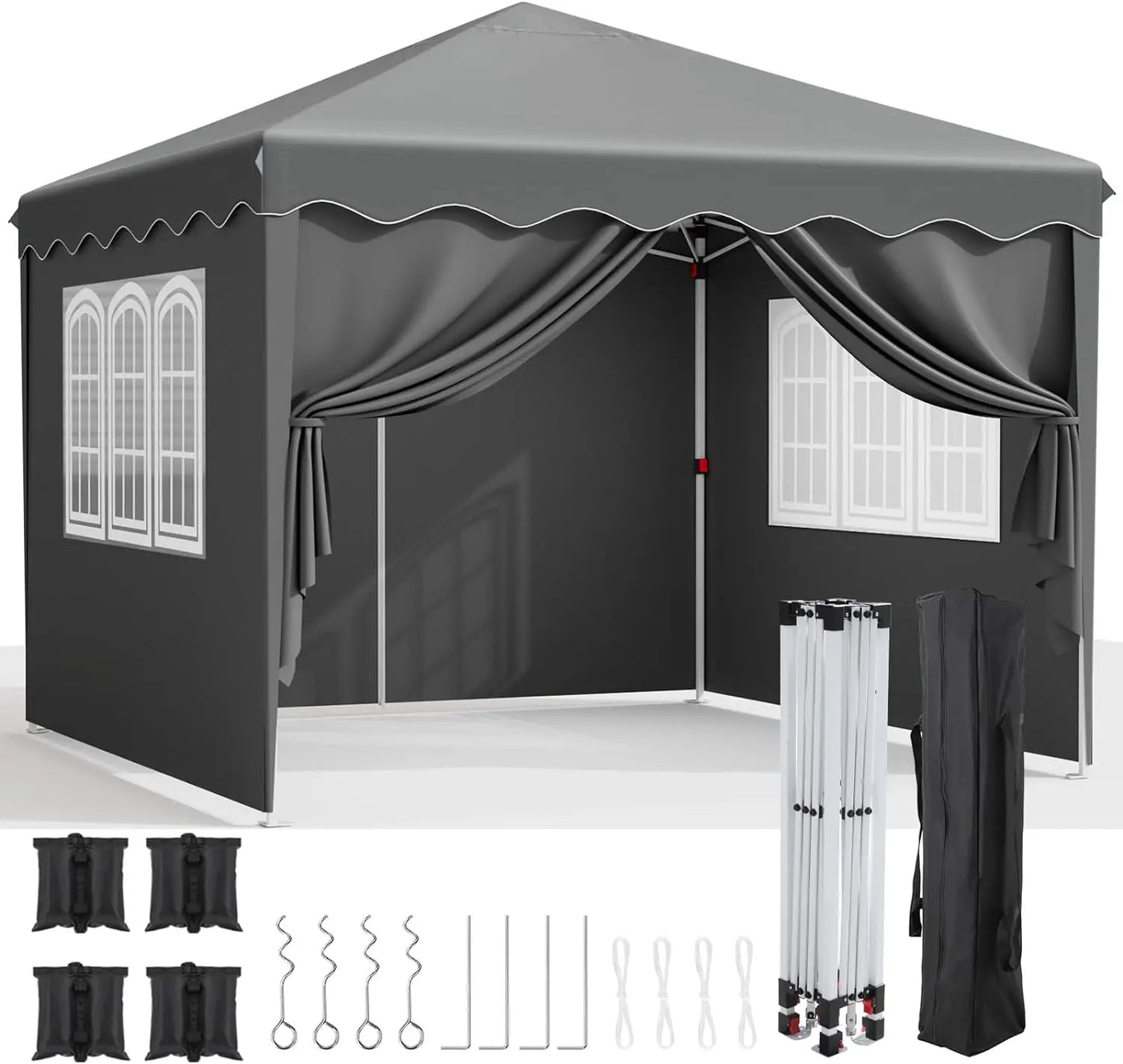 Partytent - Tent - Partytent Opvouwbaar - Pop up Tent - Pop-Up Partytent met Zijwanden - 3x3m - Verstelbare Hoogte, Ramen & Wieltas - Grijs