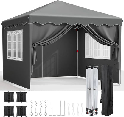 Partytent - Tent - Partytent Opvouwbaar - Pop up Tent - Pop-Up Partytent met Zijwanden - 3x3m - Verstelbare Hoogte, Ramen & Wieltas - Grijs