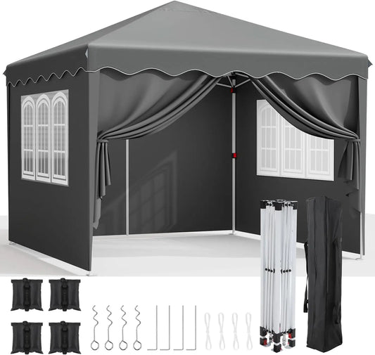 Partytent - Tent - Partytent Opvouwbaar - Pop up Tent - Pop-Up Partytent met Zijwanden - 3x3m - Verstelbare Hoogte, Ramen & Wieltas - Grijs
