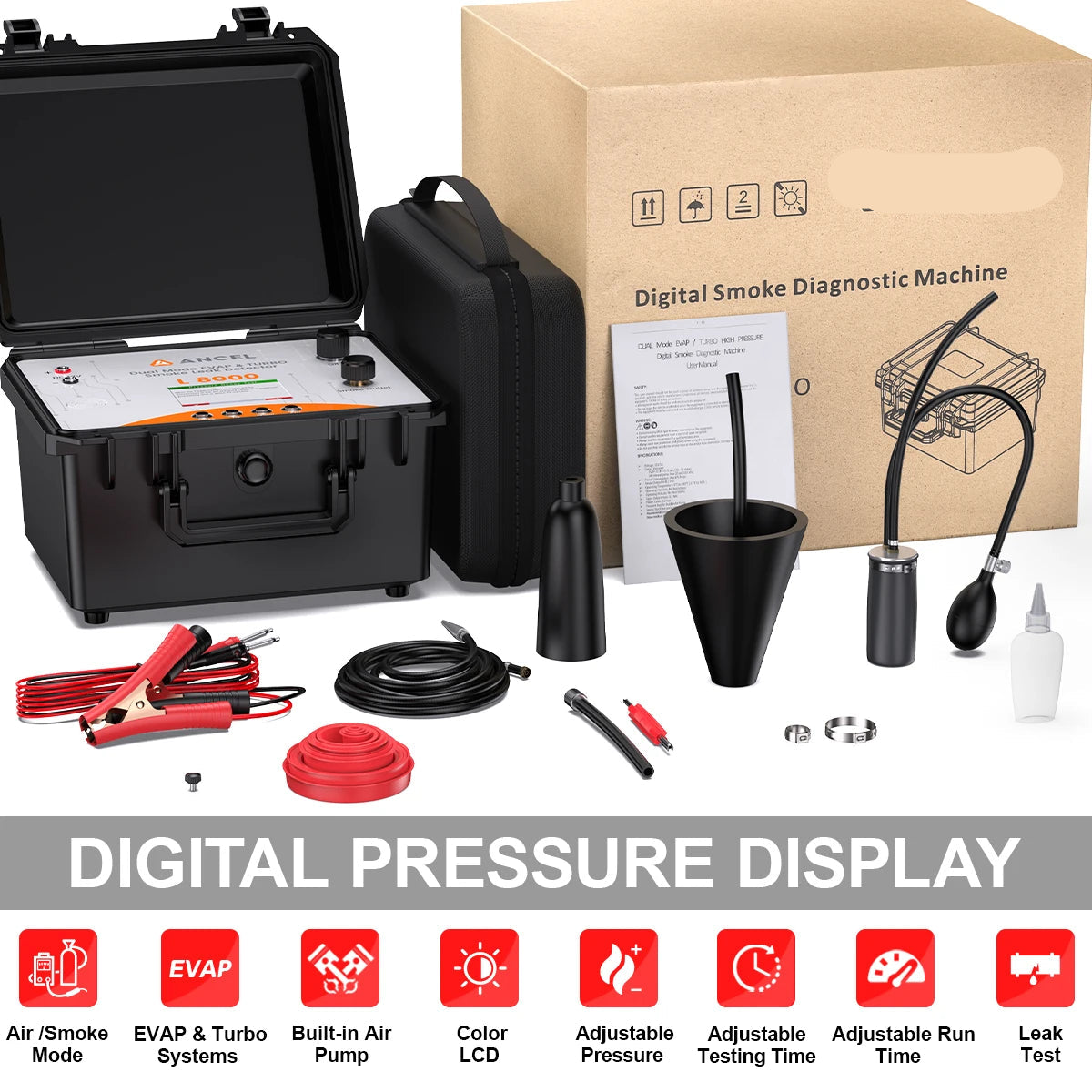 Rookmachine – Lekzoeker – Lekkage Tester – Rookgenerator – Auto Diagnose – Ingebouwde Compressor – Digitale Drukmeter