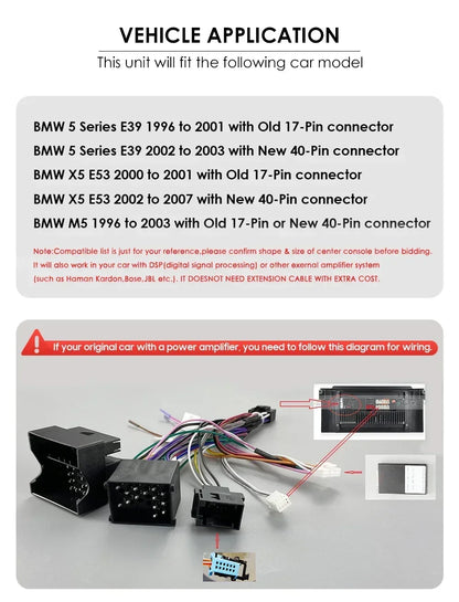 CarPlay - Multimedia Car Radio - Car CarPlay Screen - Car Radio - Android Car Multimedia - 2din - Android Video Player - for BMW 5 Series E39 1996 M5 2000 X5 E53 - GPS Navigation - (8Core 6G 128G)