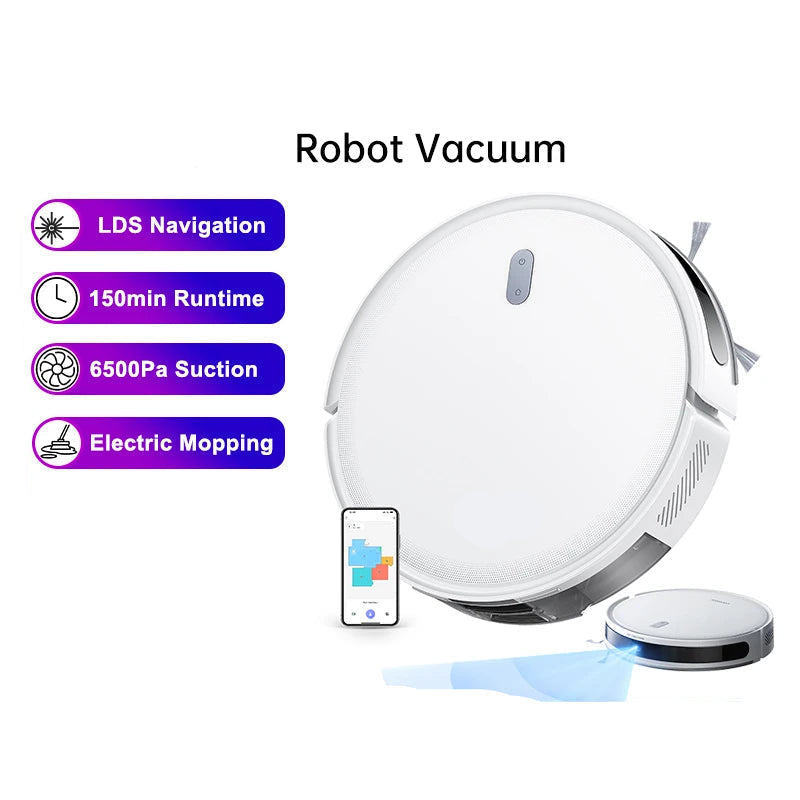 Robot vacuum cleaner with mopping function - Robot vacuum cleaner - Mopping robot - 6500Pa - Suction power - LiDAR navigation - App - Voice control - 150 min battery life - HEPA filter - 33x33x8.3cm